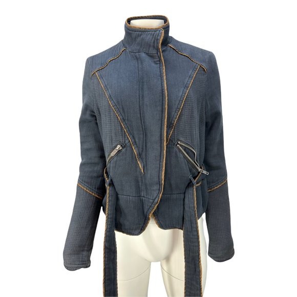 Free People Double Cloth Twill Wrap Jacket In Navy Sz XS - Picture 7 of 13